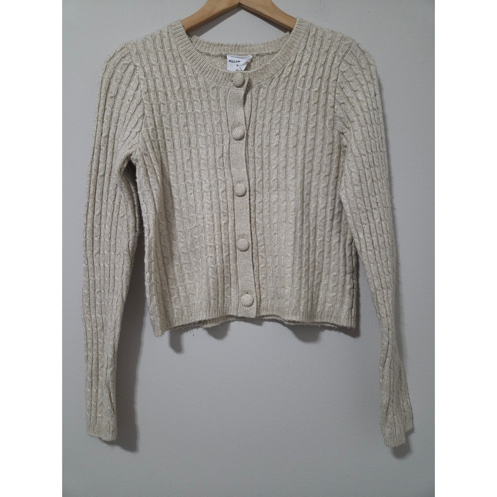 Willow & Wind Womens Cable Knit Cardigan Sweater Beige Oatmeal Button Front M